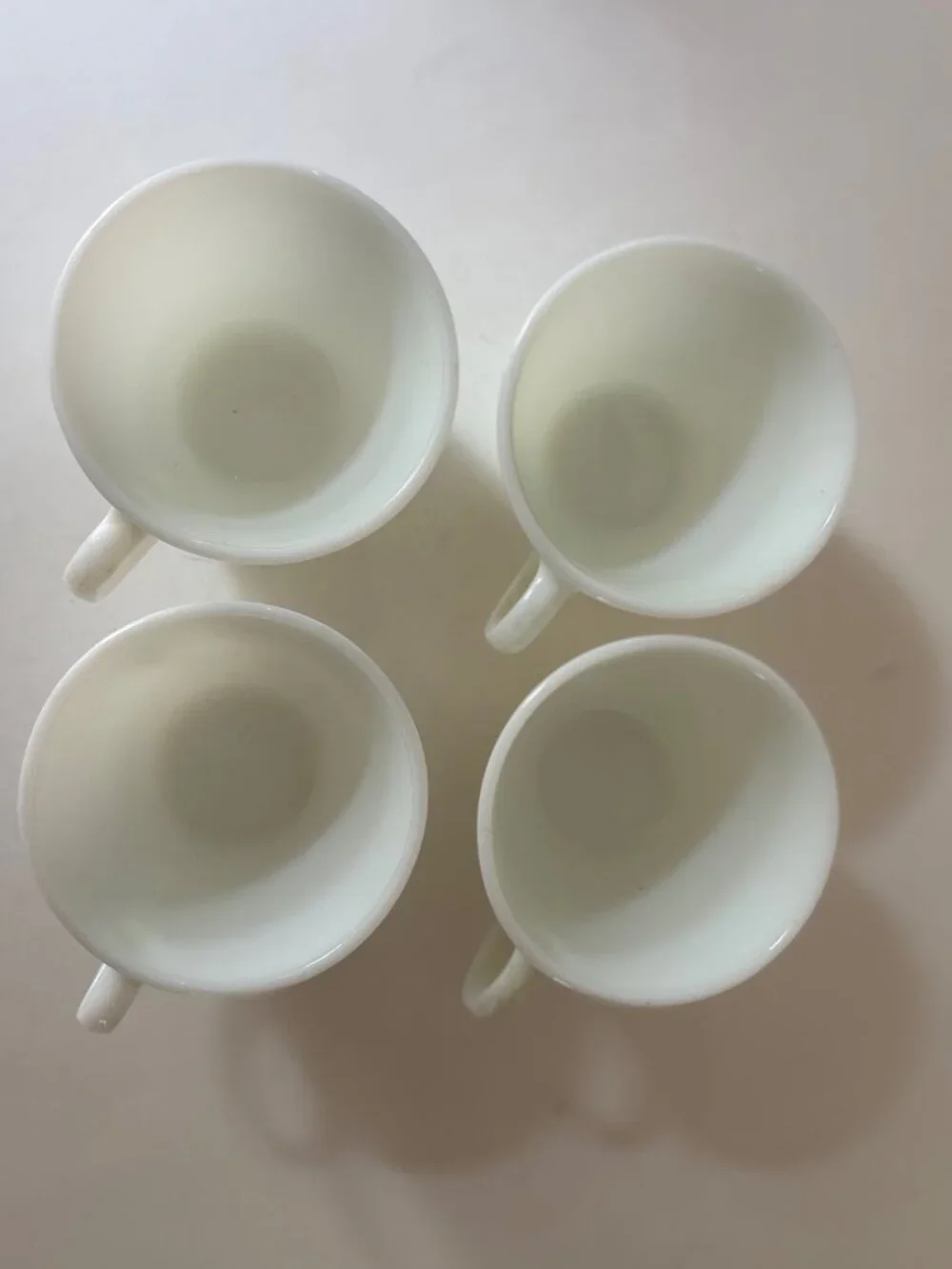Vintage Set Of Four Pyrex Opal White Coffee Cups  Nice